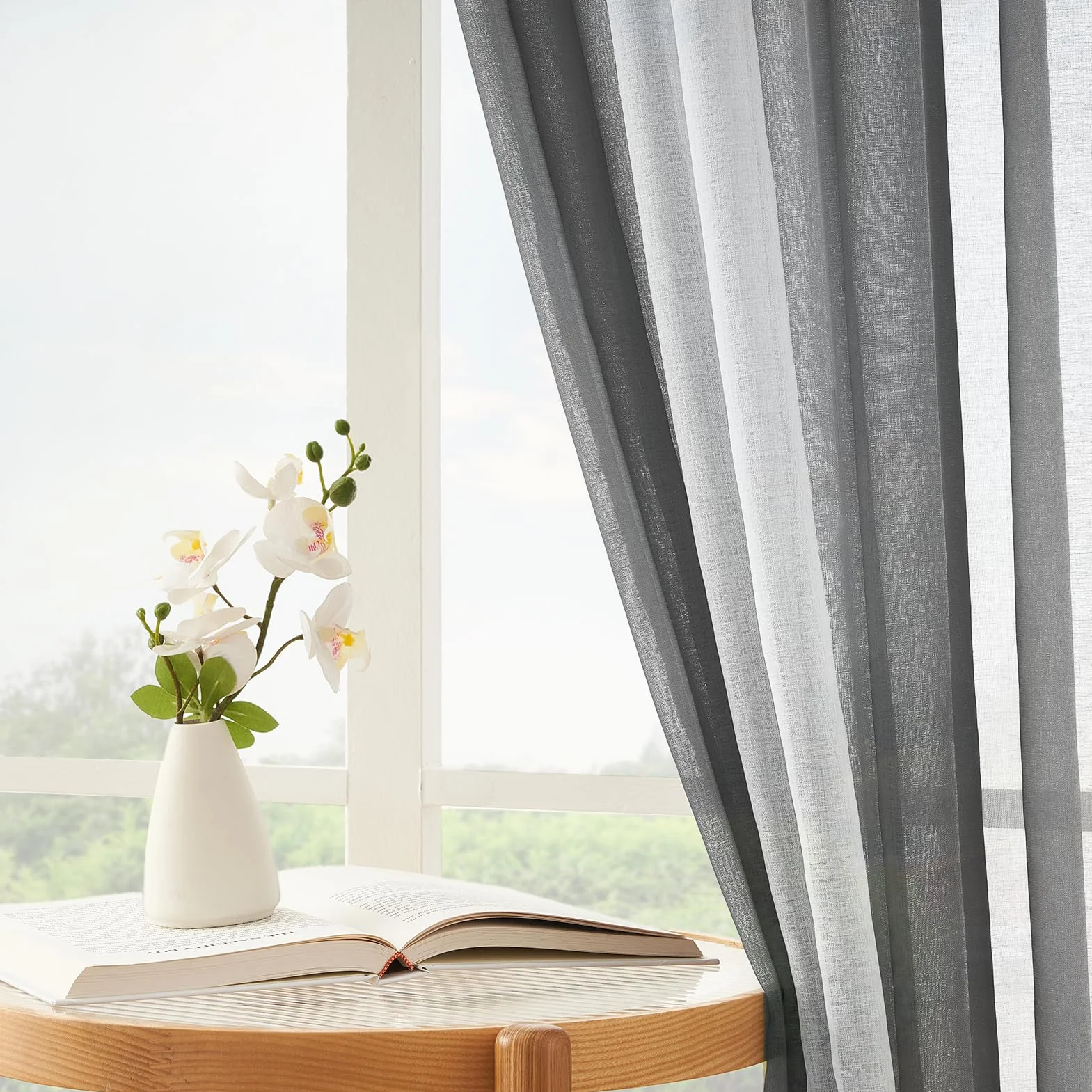 MRTREES Cortinas Salon Modernas Dormitorio Juvenil Grises Degradadas 2 Piezas 140x245 CM Lindas Cortinas y Visillos Transparentes para Ventanas Comedor Habitacion Cortina Infantil con Ojales