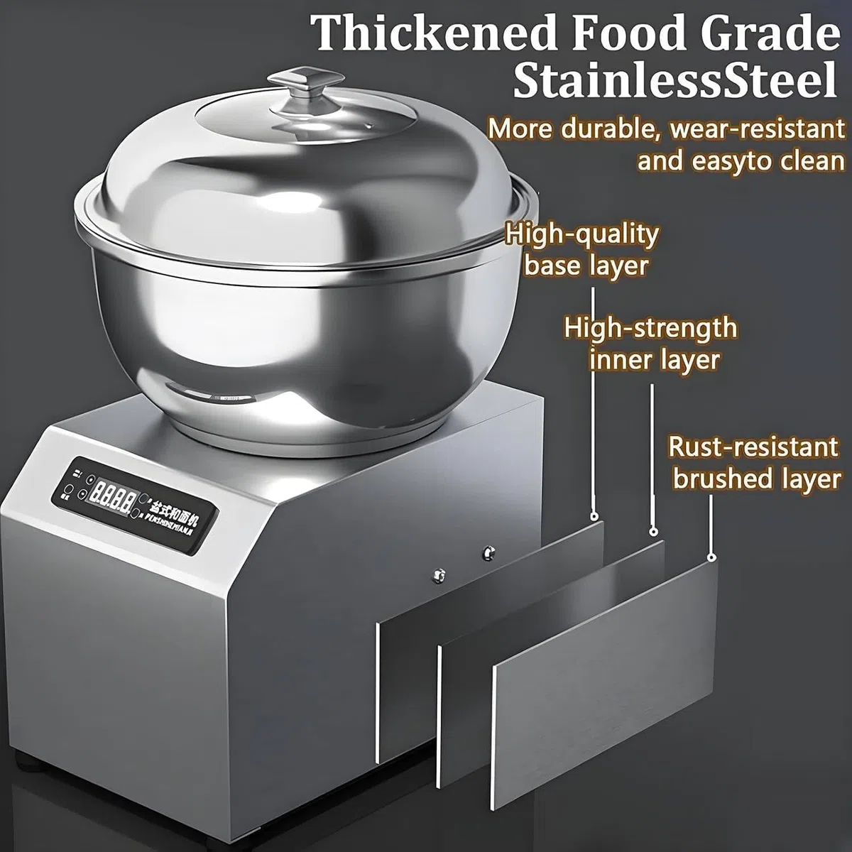 Mezclador de masa comercial con calefacción y fermentación, acero inoxidable, pantalla LCD, temporizador, amasadora para panadería