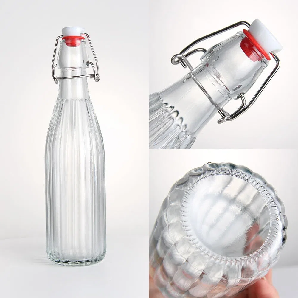 6 botellas de 1000 ml con cierre de clip, botellas de cristal vacías con asa para rellenar el licor, licor, zumo de 1 litro