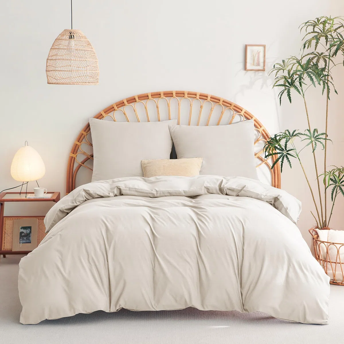 WAVVE Funda Nórdica 200x200 cm 1pc con Funda Almohada 65x65 cm 2pcs, Beige