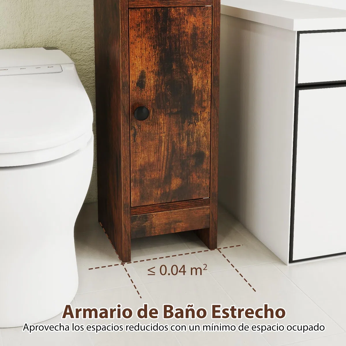 GIANTEX Armario Estrecho de Baño con Puerta, 4 Estantes de Almacenamiento, Estante Interior Ajustable, 18 x 20 x 80 cm, Mueble de Suelo para Baño, Salón, Dormitorio (Marrón)