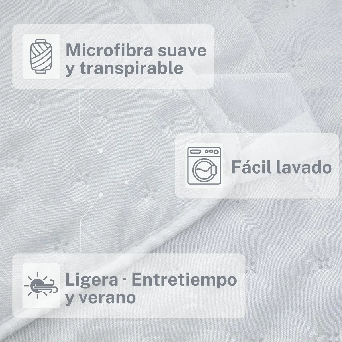 Colcha Boutí Cama 90 (180x260) Termosellada Ligera y Transpirable – Cubrecama Acolchado de Microfibra Suave y Transpirable para Verano y Entretiempo – 1 Funda Almohada (50x70) (Bari Blanco)