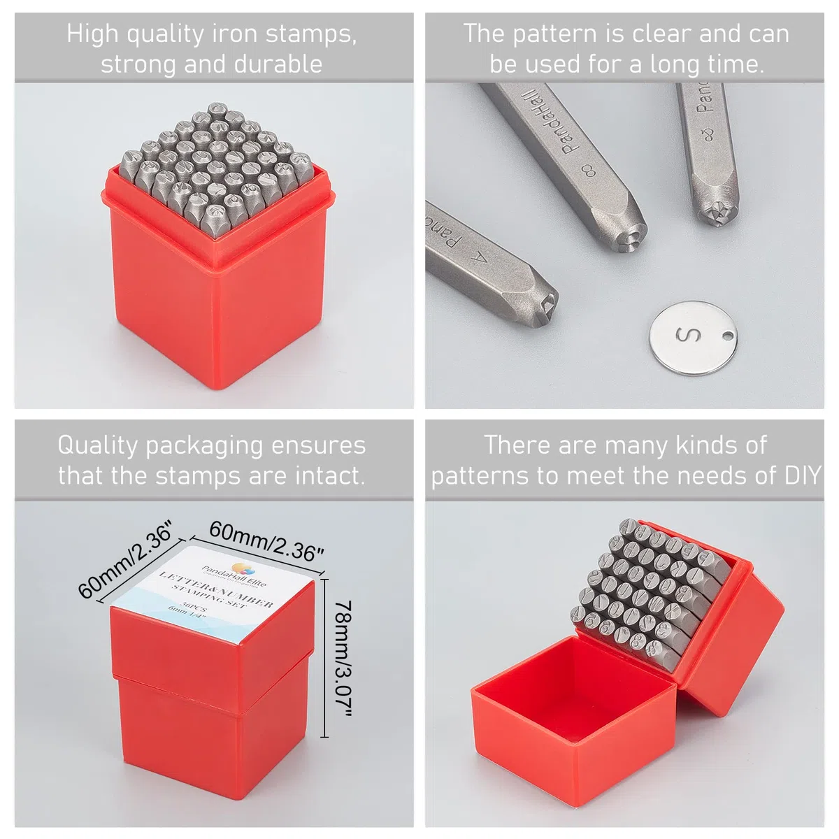 PandaHall 36 piezas Juego de sellos de metal con letras y números, 1/4 pulgada 6 mm Alfabeto A-Z y número 0-9 y símbolo para imprimir en joyas de metal Cuero Madera