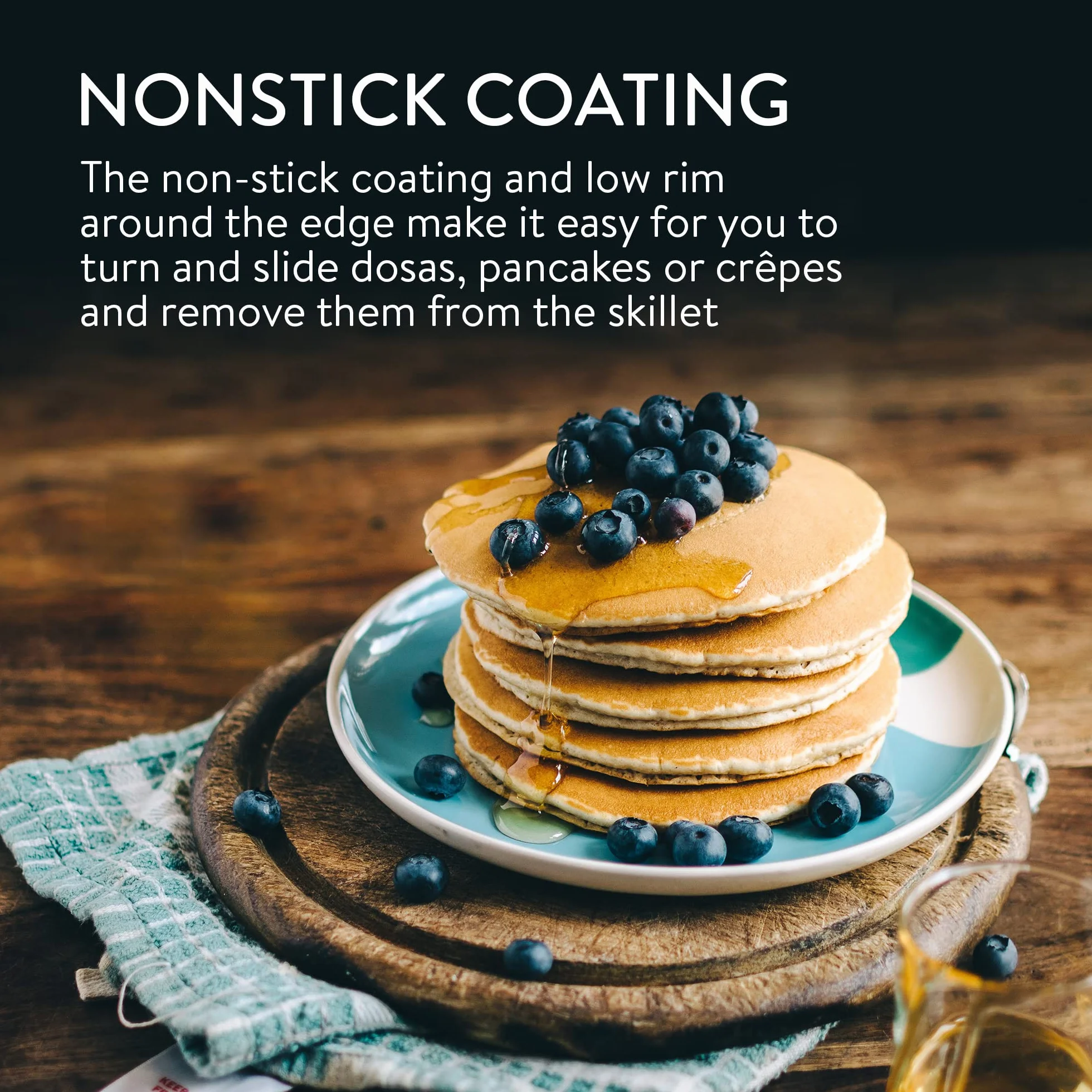 Navaris Sartén para Crepes - Sartén Antiadherente para Crepes Tortitas filloas Huevos - Crepera Plana Apta para inducción - 26CM de diámetro