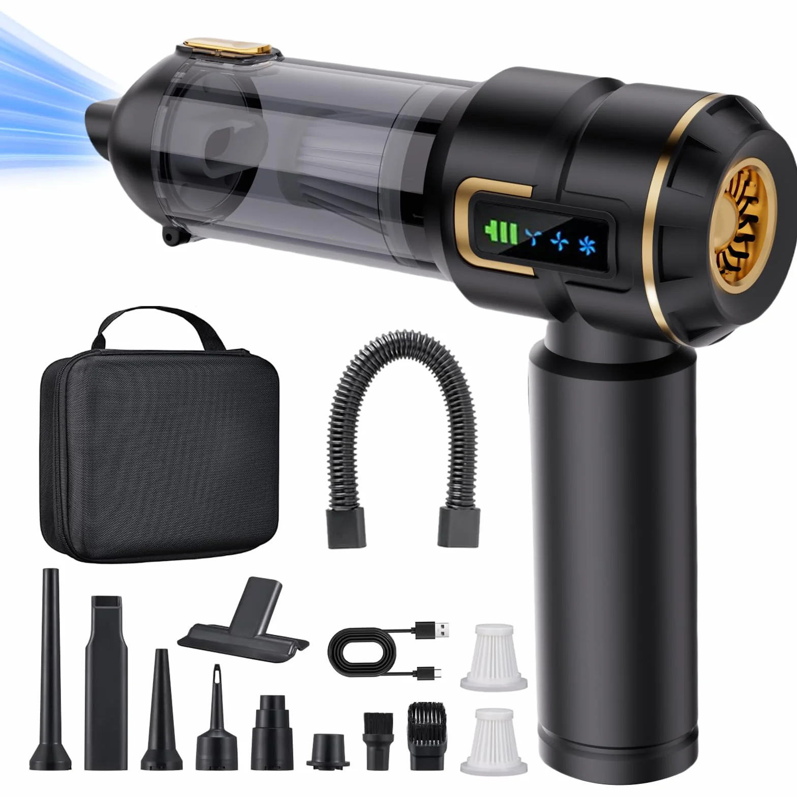 Aspirador de mão com bateria, Aspirador de Carro sem fio de 27000 PA, Mini Aspirador, recarregável, portátil, Leve e Forte, 220.000 RPM, soprador de pó elétrico para Carro