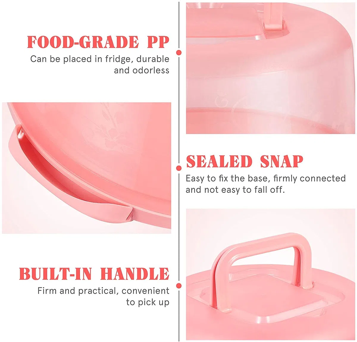Porta Tartas Redondo,Rosa Caja Tarta Recipiente Para Portador De La Torta Redonda PortáTil Recipiente Para Conservar Y Transportar Tartas (Rosa, Pp, 25 * 21 * 13 Mm)