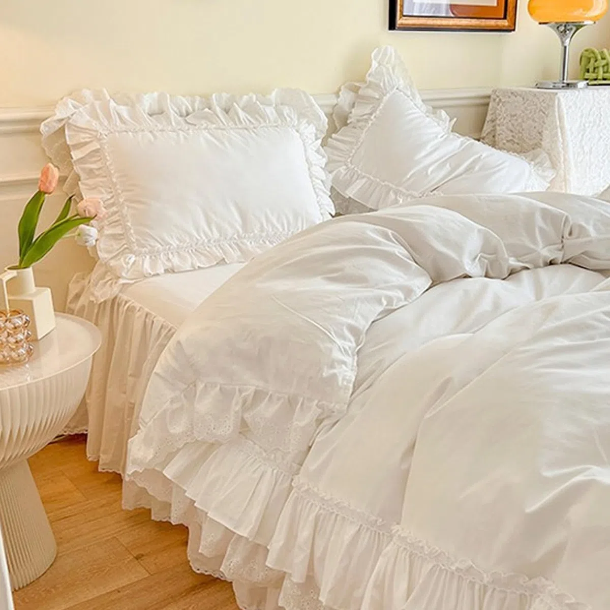 2 uds Funda de Almohada con Volantes, Fundas de Almohada Suaves de algodón de 19x29 Pulgadas con Encaje, Elementos Esenciales Vintage para el hogar para Dormitorio, Cama, Fundas Blancas