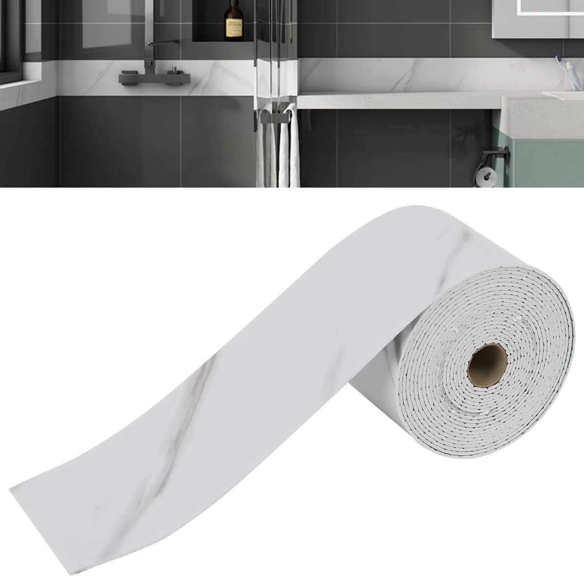 Cenefa autoadhesiva, cenefa decorativa de pared, cenefa gruesa de PVC, cenefa adhesiva para baño, cocina (blanco jazz, 5 m x 10 cm)