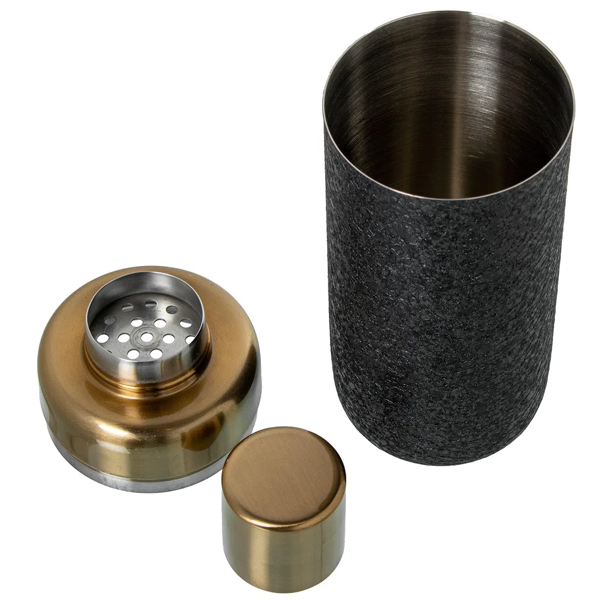 DRW Coctelera de 550ml de Acero Inoxidable Oro Mate Cubierta Negro 7,5x7,5x23 cm