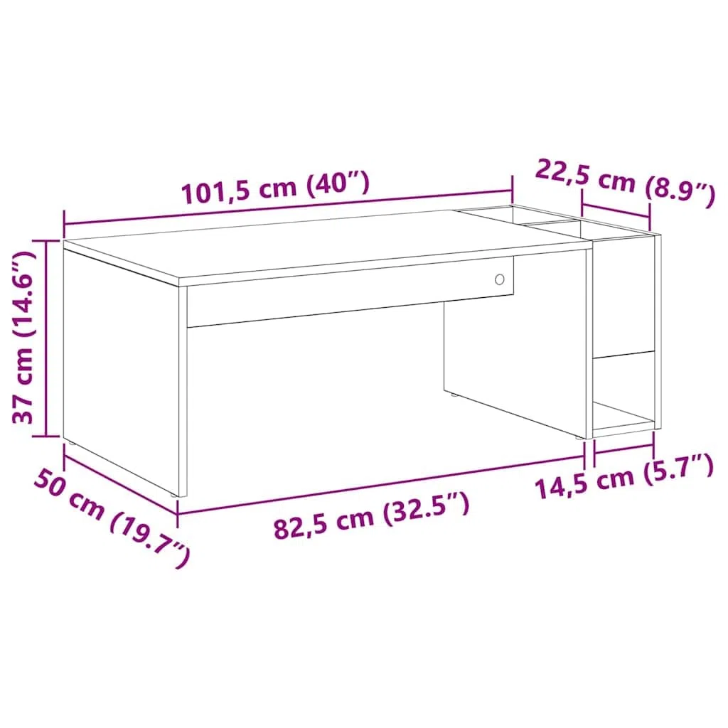 Mesa de centro Sonoma gris de madera 101,5 x 50 x 37 cm con espacio de almacenamiento, rectangular para salón, mesa auxiliar, estante para sofá, salón, oficina, diseño moderno