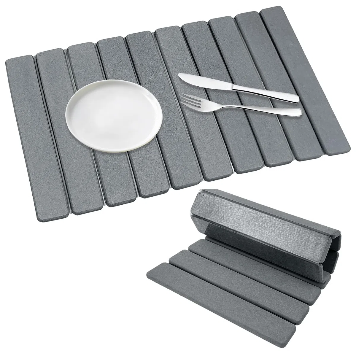 Alfombrilla escurreplatos de 60 x 40 cm, de guijarros, plegable, para escurreplatos, de secado rápido, para cocina, Quick Dry Stone Mat Kitchen (gris oscuro, 1)