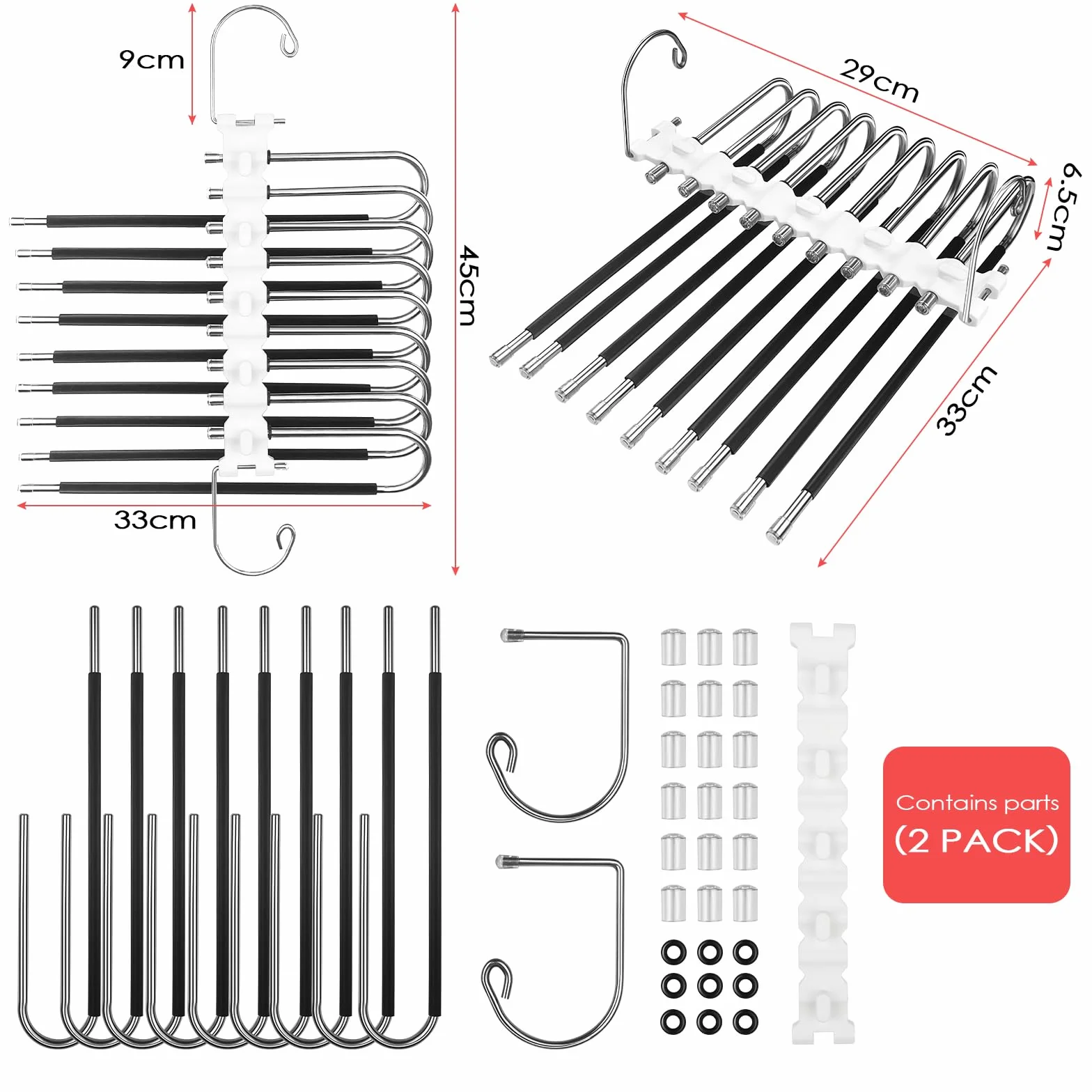 2 Piezas Perchas para Pantalones 9 en 1, Perchas Pantalones Ahorra Espacio, Plegables Acero Inoxidable Pantalon, Pantalonero Multiple Armario Porta Pantaloni, Multi - Functional Pants Rack