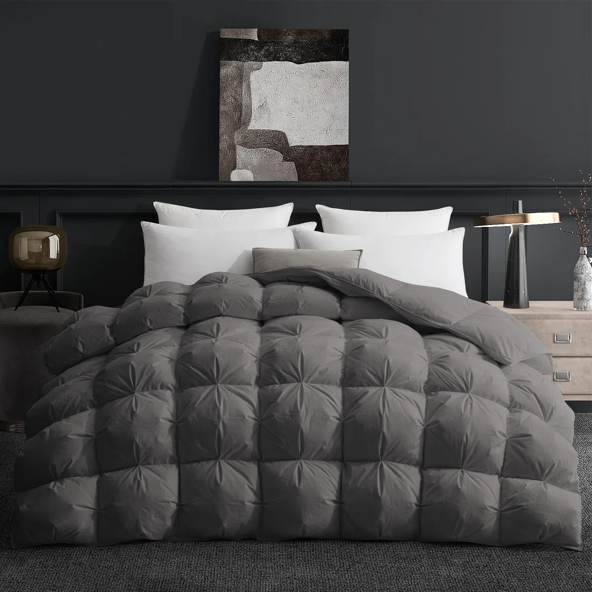 Deodar Edredón Cama 135/150 | Edredón 220x240 para 2 Personas | Relleno de Plumón de Ganso Blanco y Plumas 420 GR/m² | Funda Nórdica 100% Algodón | Lavable | Öko-Tex y RDS | Gris Oscuro