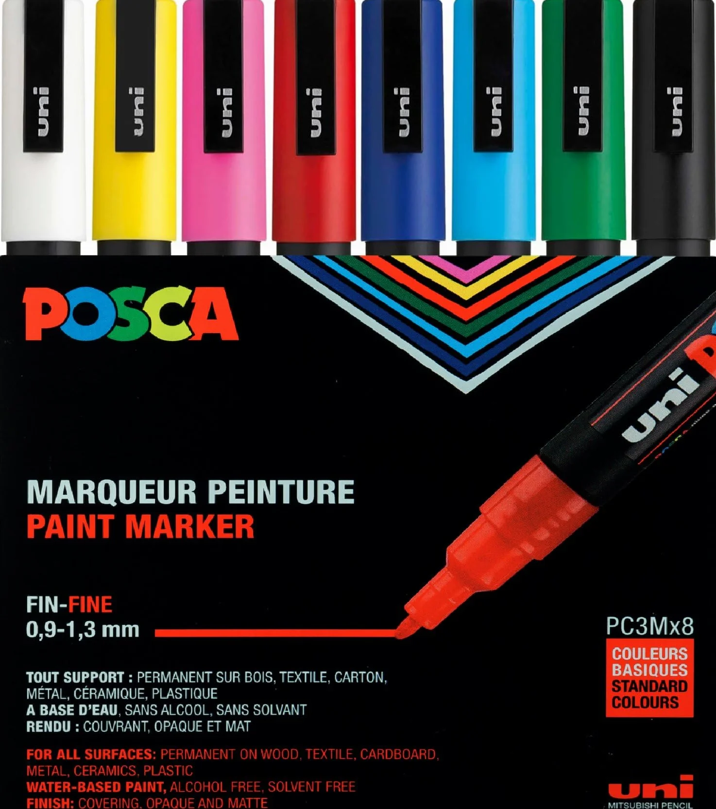 Posca - PC3M8C - Paquete de 8 rotuladores de colores