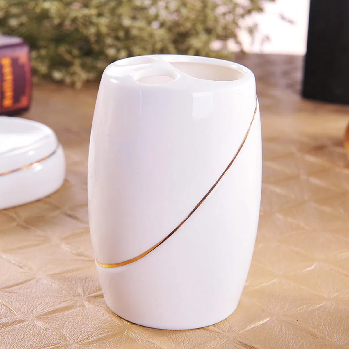 Juego de dispensador de jabón de cerámica, accesorios de baño con soporte para cepillo de dientes, jabonera, taza para cepillo de dientes para uso en apartamentos y hot