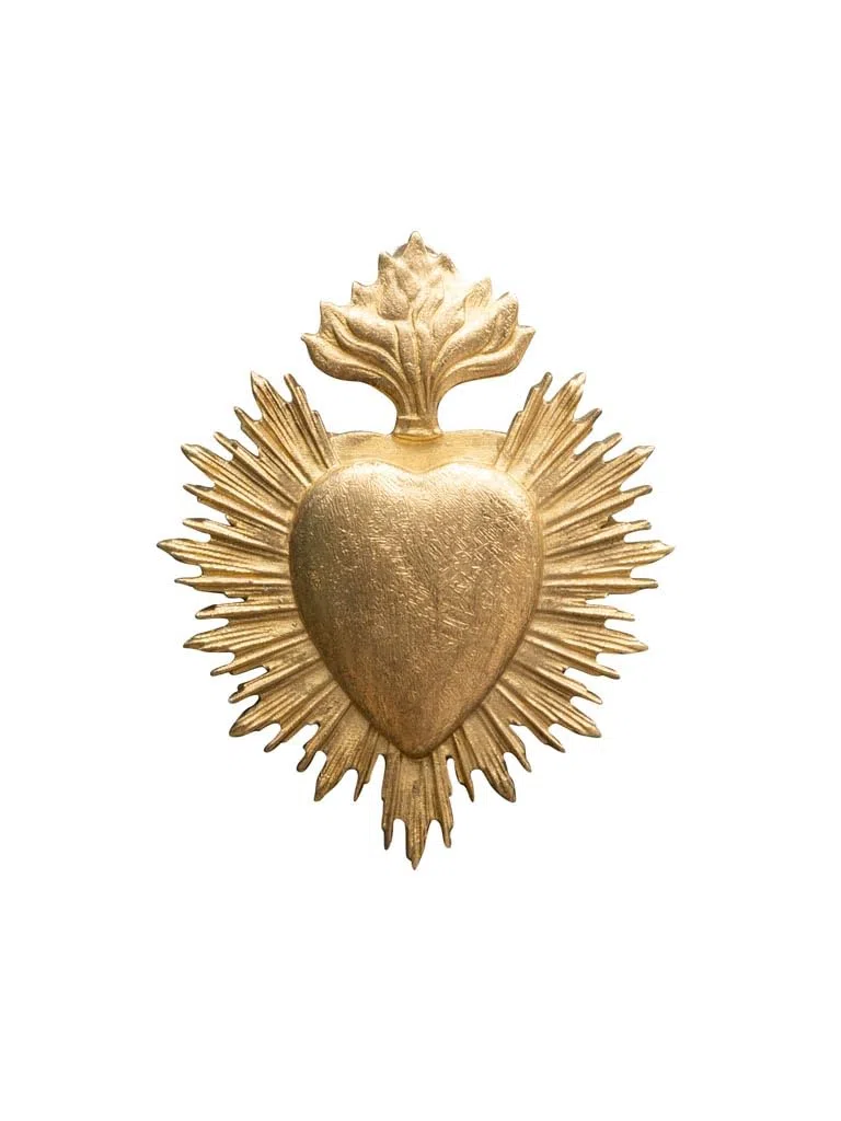 chehoma Ex-voto Corazón dorado de resina, decoración religiosa para dormitorio, montaje en pared