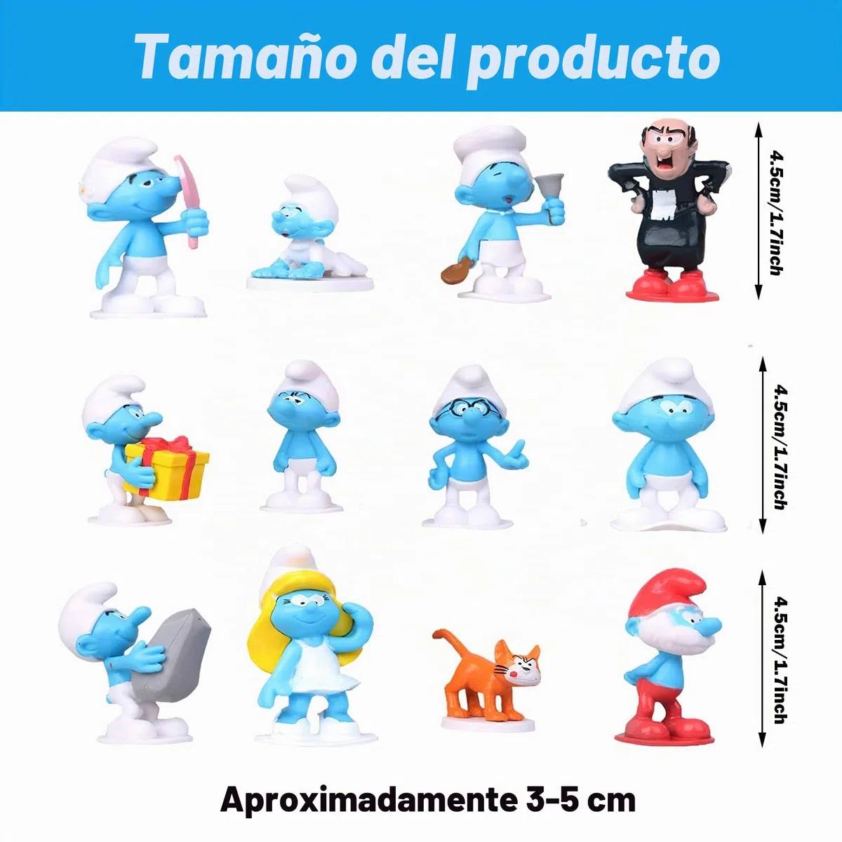 Figura de pitufo Cupcakes, 12 piezas The Smurfs Cake Topper Mini Figuras de Pitufos Mini Pastel Decoración Fiesta Decoración de cumpleaños para Niños