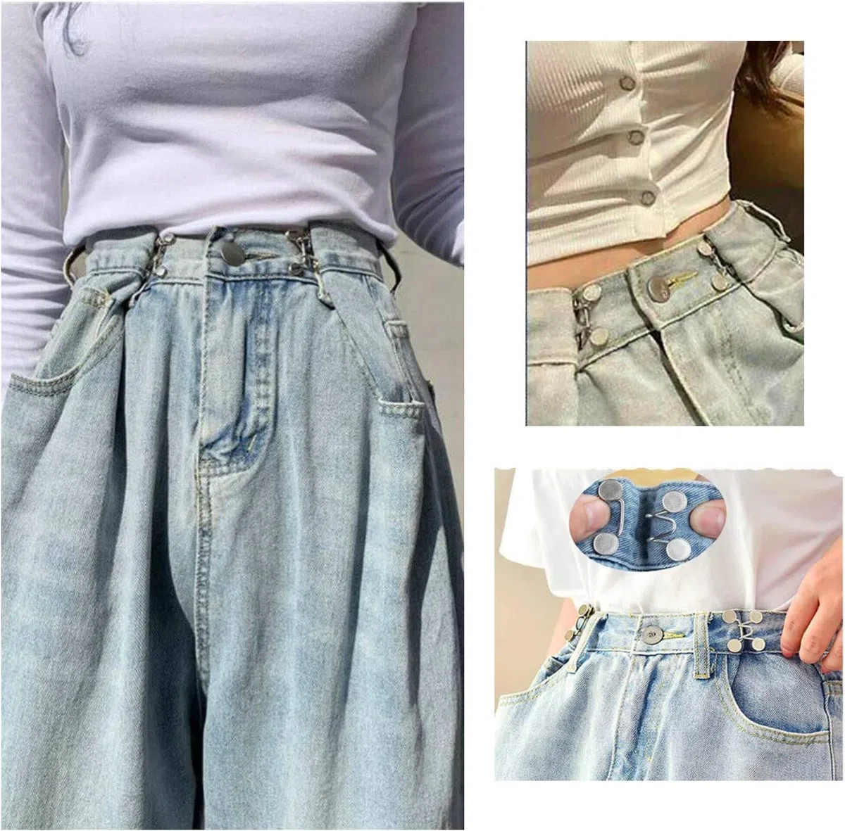 Juego de 36 broches de botón de mezclilla ajustables, hebilla de cintura, no requiere costura, tensor de cintura para pantalones vaqueros, ajuste instantáneo de vestido, 6 juegos (estilo A)