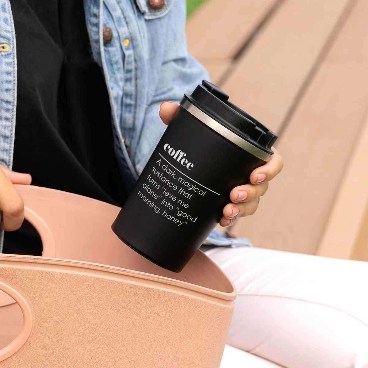 Wanapix | Termo Café Personalizado 350 ml| Vaso Térmico Negro Acero