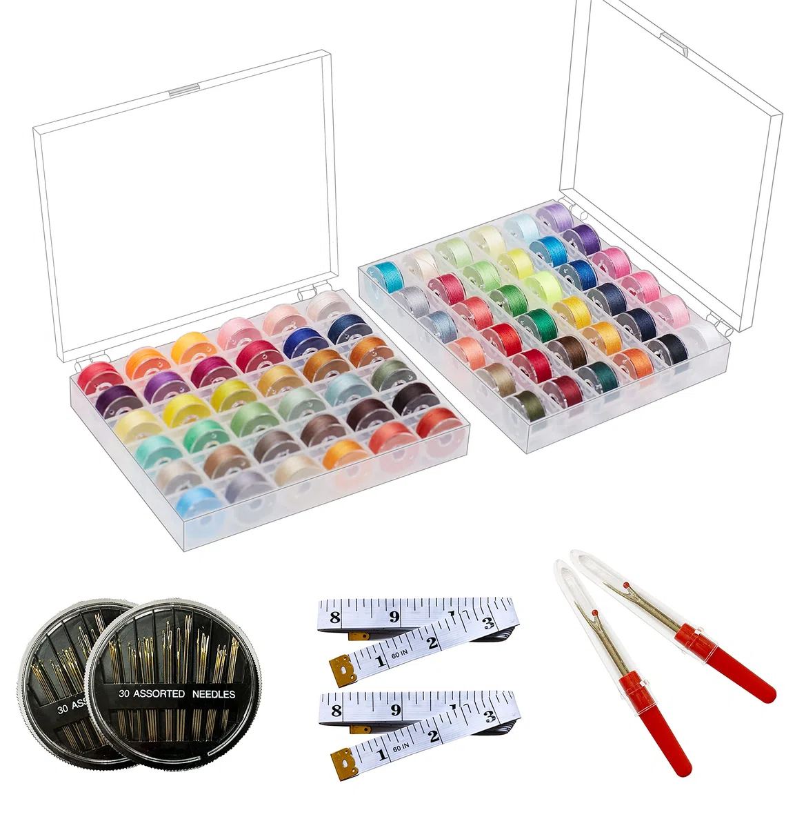 HimaPro 72 bobinas de colores surtidos con estuche de almacenamiento compatibles con Brother, Babylock, Janome y Singer, etc. (SA156), peso 40, viene con cinta métrica suave, agujas surtidas y