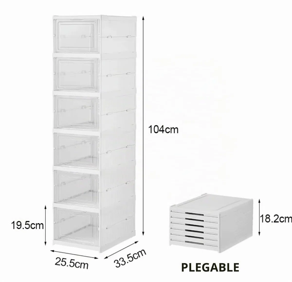 Cajas de zapatos transparente - Organizador de zapatos de plástico, 6 cajas de almacenamiento de plástico duro transparente, zapatero apilable con puerta magnética, organizador de zapatos armario.
