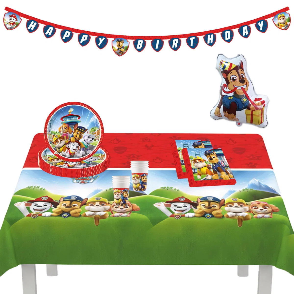 Procos 10215311DY - Set de fiesta Paw Patrol, vajilla desechable de 39 piezas para fiestas de cumpleaños infantiles y fiestas temáticas, decoración de mesa