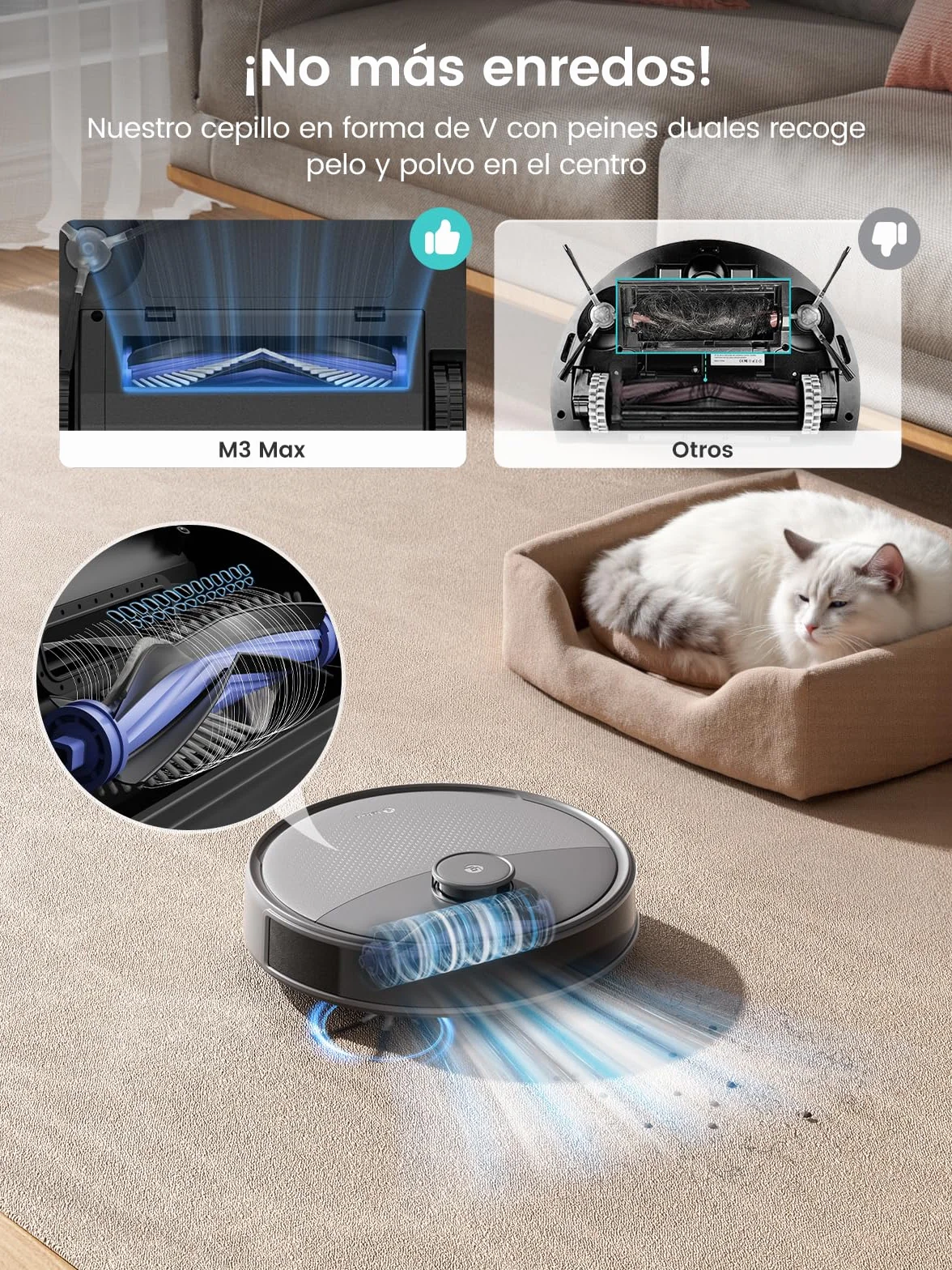 LEFANT M3 Max Robot Aspirador y Fregasuelos, Todo-en-Uno 20000 Pa, 210min, Auto-Lavado/Secado Mopa, Auto-Vaciado 3,2L, dToF Navegación Láser, Evita Obstáculos, WiFi/Alexa/App/i Watch, 2.4G & 5GHz WiFi