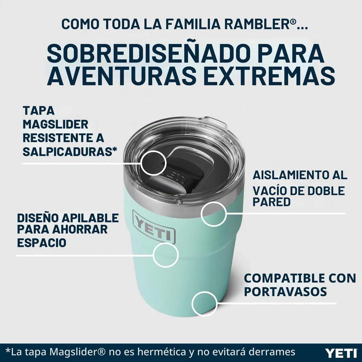 YETI Rambler Cup, Vacuum Insulated Stainless Steel Stackable Cup with Magslider Lid, Seafoam, 16 oz (475 ml)