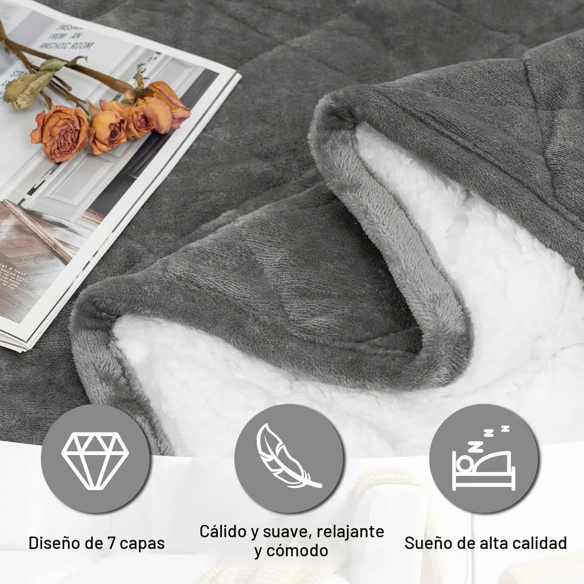 WOLTU Manta Pesada para Adultos 11kg, 150x200 cm, Gris | Manta con Peso de, Suave de Franela