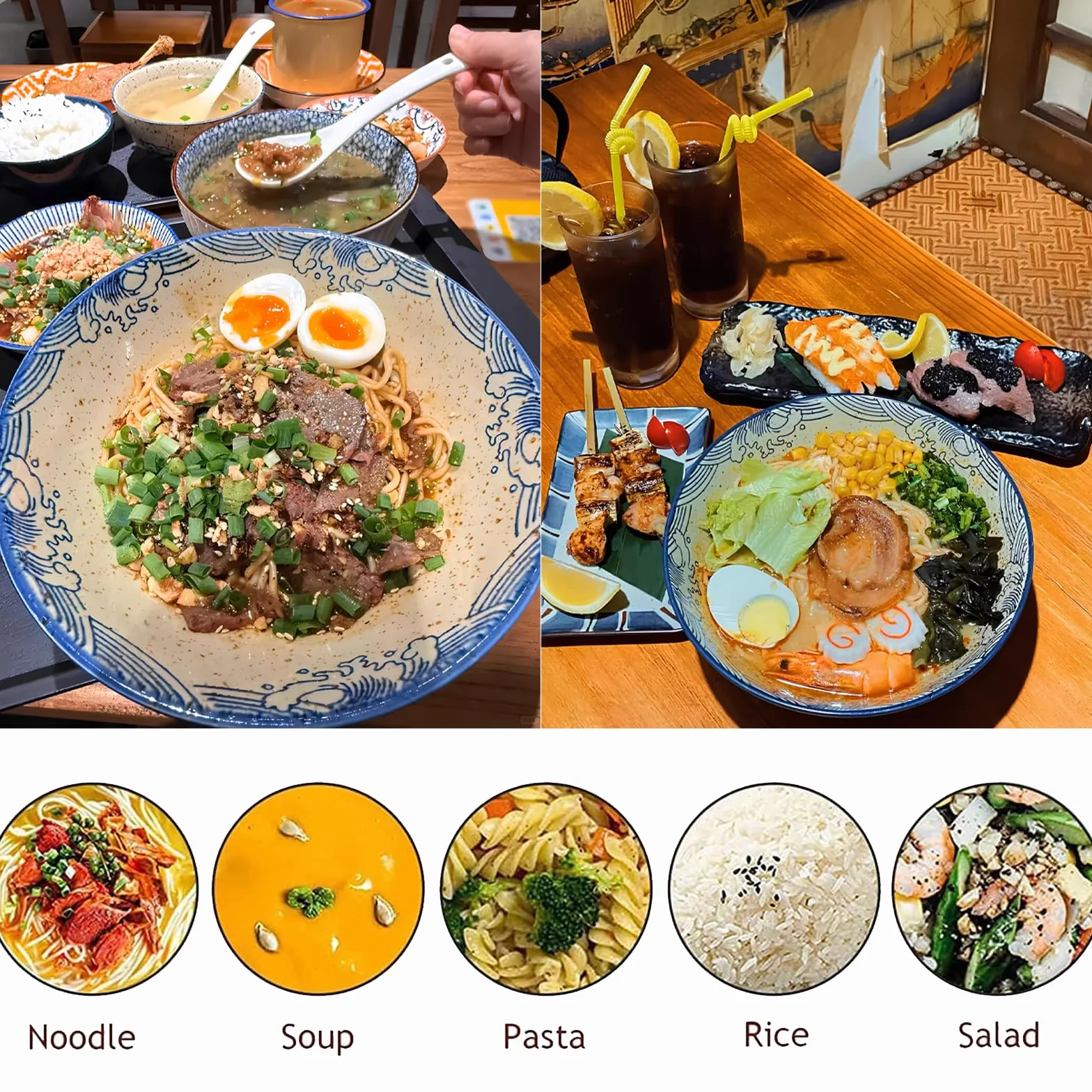 Juego de Cuencos para Ramen 1200ml, Cuenco Grande para Sopa Fideos Japonesa, Cuenco para Ramen de Cerámica, con Palillos y Cuchara, para Sopa de Ramen, Pasta, Macedonia, Arroz