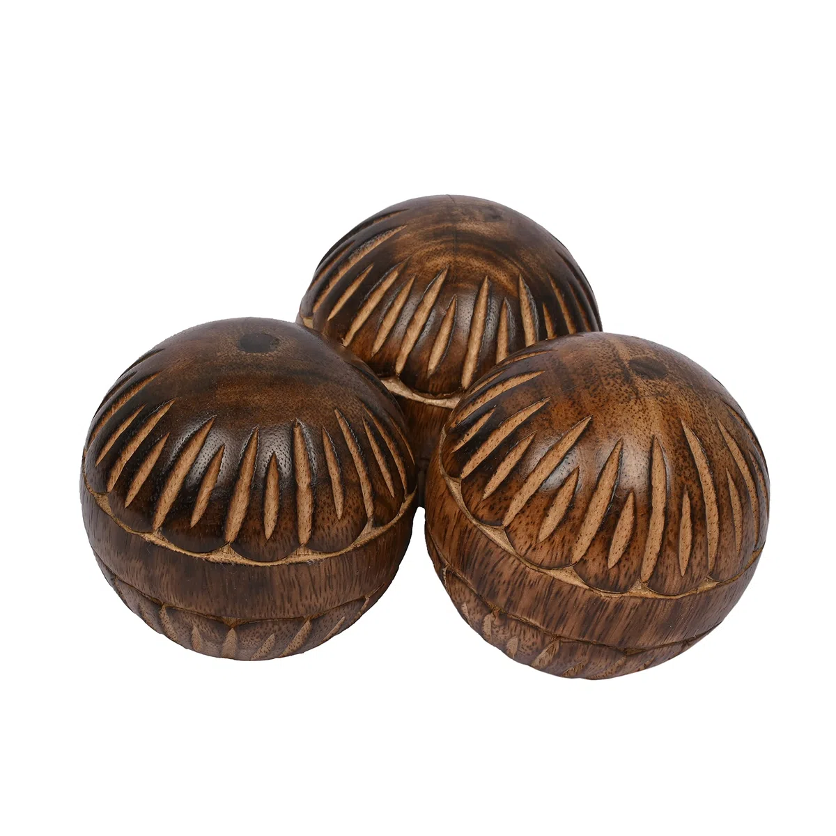 EDHAS Juego de 3 bolas redondas decorativas de madera de mango para centro de mesa o uso individual, ideal para uso en bandeja o decoración de cestas