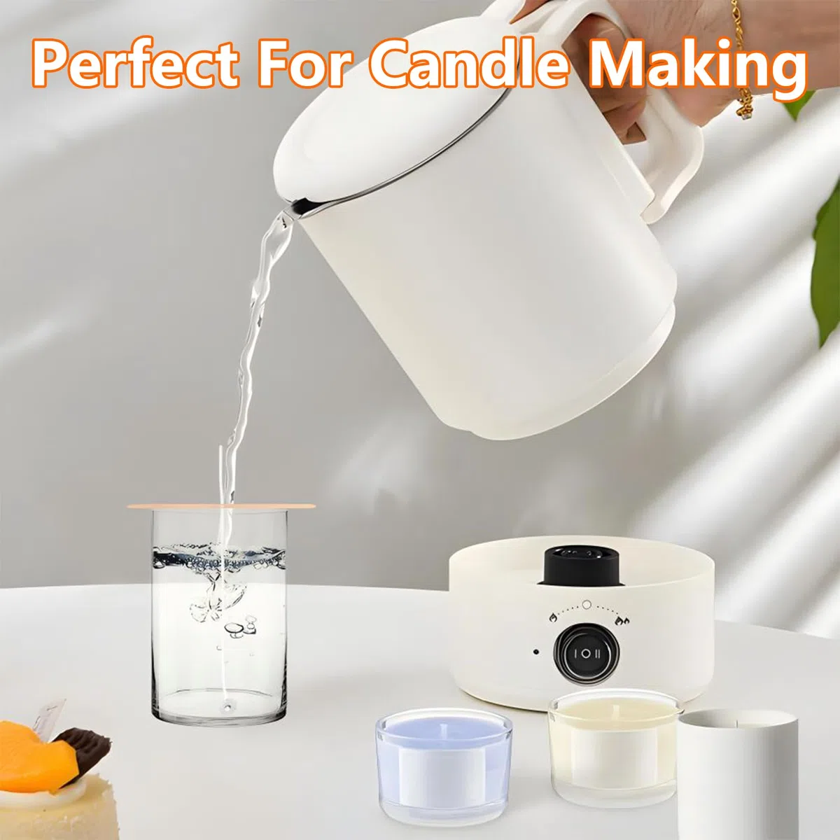 Redrentik Tarro de cera de hierro fundido profesional 800ml, base extraíble, kit completo para velas: olla, termómetro, mechas, pegatinas, soporte y cuchara de mezcla