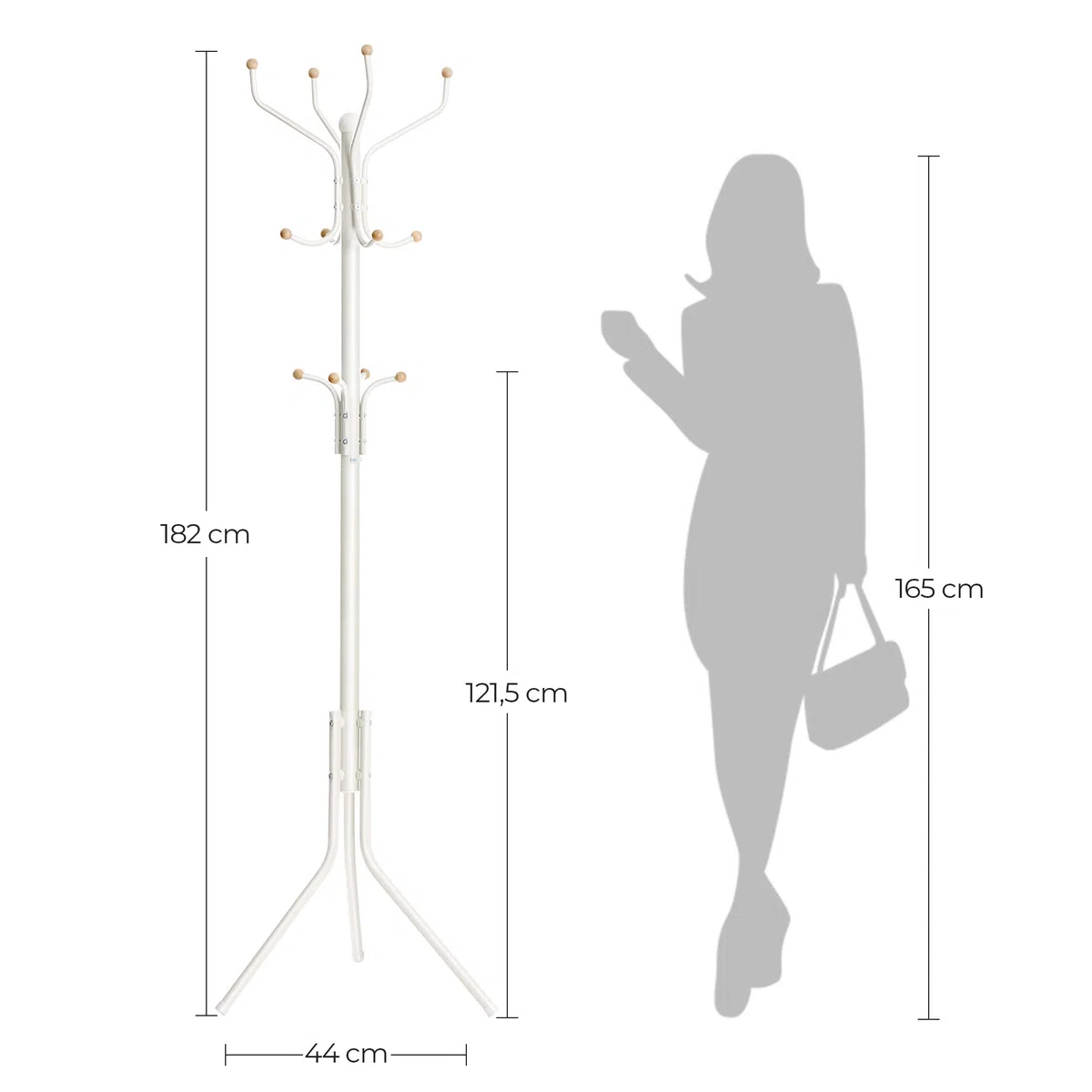 SONGMICS Perchero de Metal, Soporte de Ropa de Pie, Colgador de Bolsos Gorras Ropa, Altura de 182 cm, con 12 Ganchos, Blanco RCR19W