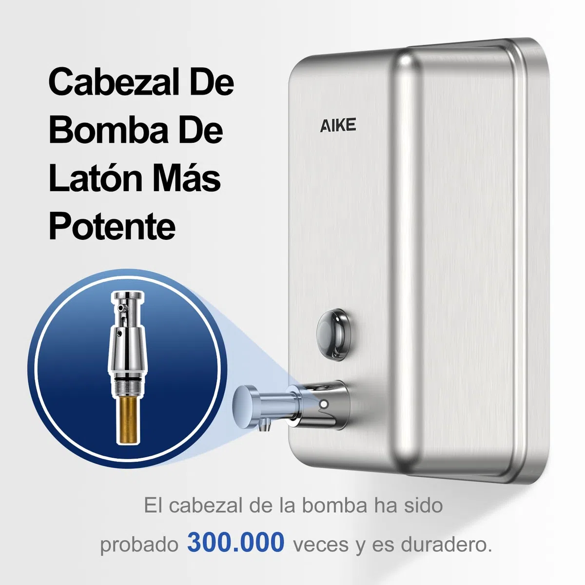 AIKE Dispensador De Jabón Pared, 1100 ML Dispensador De Jabón De Acero Inoxidable, Capa Protectora De ABS Incorporada, Antióxido Y Antigoteo, Dispensador De Jabón De Manos Líquido Comercial