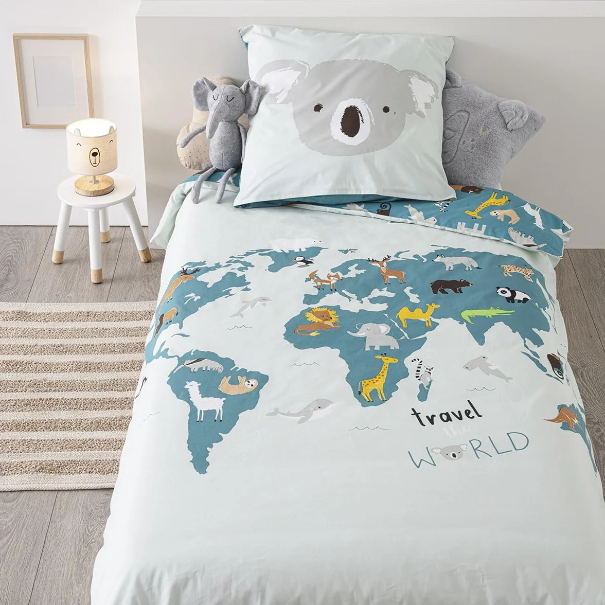 Atmosphera - Juego de Cama Infantil «Carte du Monde» - algodón 140 x 200 cm