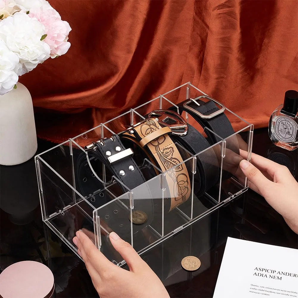 PH PandaHall Organizador para cinturón de acrílico con 5 compartimentos, vitrina para corbatas y pajaritas, funda transparente para cinturón para armario, portaobjetos con apertura rectangular para