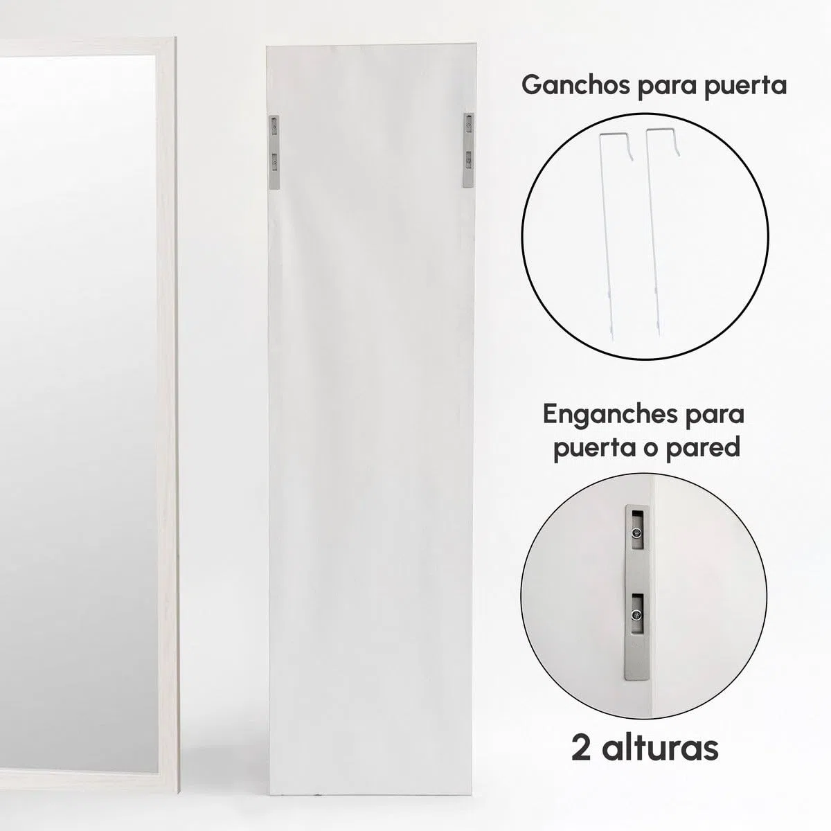 LOLAhome - Espejo de Madera Blanca de Cuerpo Entero de 35x125 cm para Pared o Puerta - Espejo de Dormitorio Rectangular y Moderno - Ideal para Vestidor y Pasillo