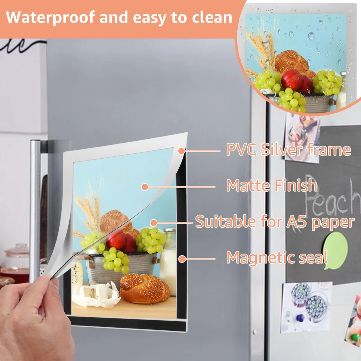 20 Piezas Marco Magnetico A5, Marco A5 de PVC Transparente Autoadhesivo 180 x 240 mm, Portadocumentos Pared Color Plata para Carteles, Avisos, Fotos, Oficina y Tienda