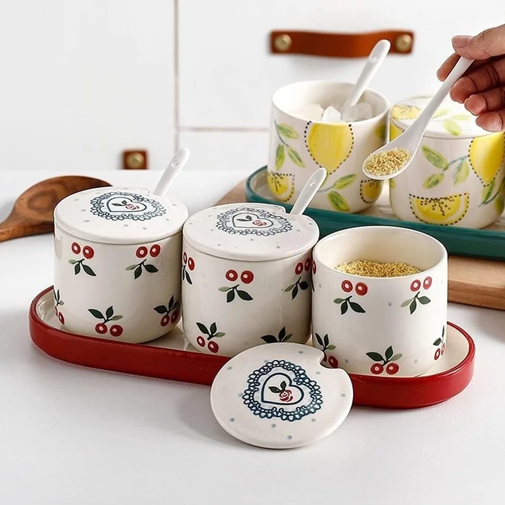 CMBSSTFC Tarros de condimentos, Recipiente de Sal para Cocina, Juego de azucarero de cerámica, Tarro de Especias de Cocina, Recipiente de azúcar, Sal, Especias, condimentos, tarros de Especias