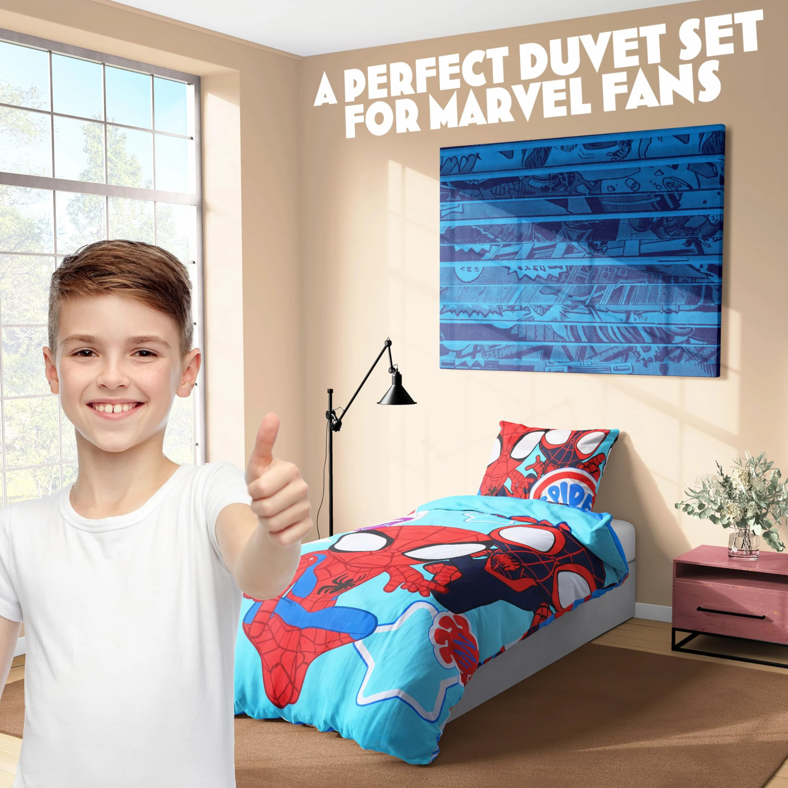 Marvel Spiderman Juegos de Fundas Nórdicas, Pack con Funda Edredón Niño y Almohadas - Talla Única (Azul Spidey)