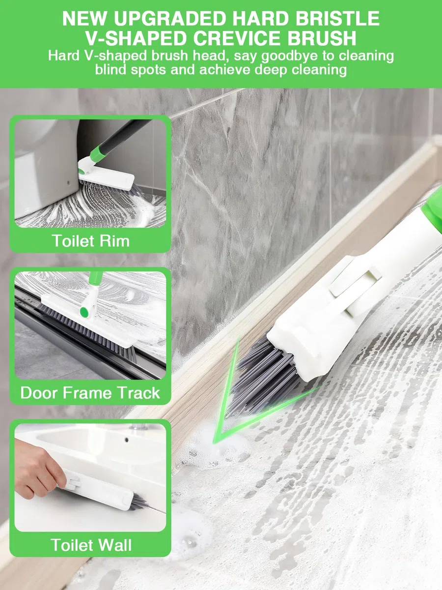 4 en 1 Herramienta de Limpieza Zócalos con Mopa Extensible 5 Almohadillas Reutilizables 1 Cepillo Cerdas Duras Rastrillo para Alfombras Mopa para Limpiar Azulejos y Paredes Ventana Parede Suelo Baño