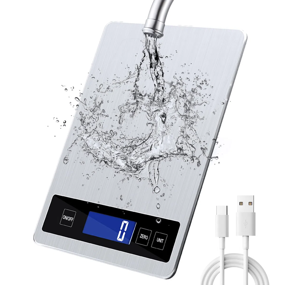 Báscula de cocina, 33 lb/15 kg, báscula digital de cocina con pantalla LCD + acero inoxidable + vidrio templado, precisión de hasta 1 g - g/kg/lb:oz/ml/fl'oz - TYPE-C o funciona con pilas