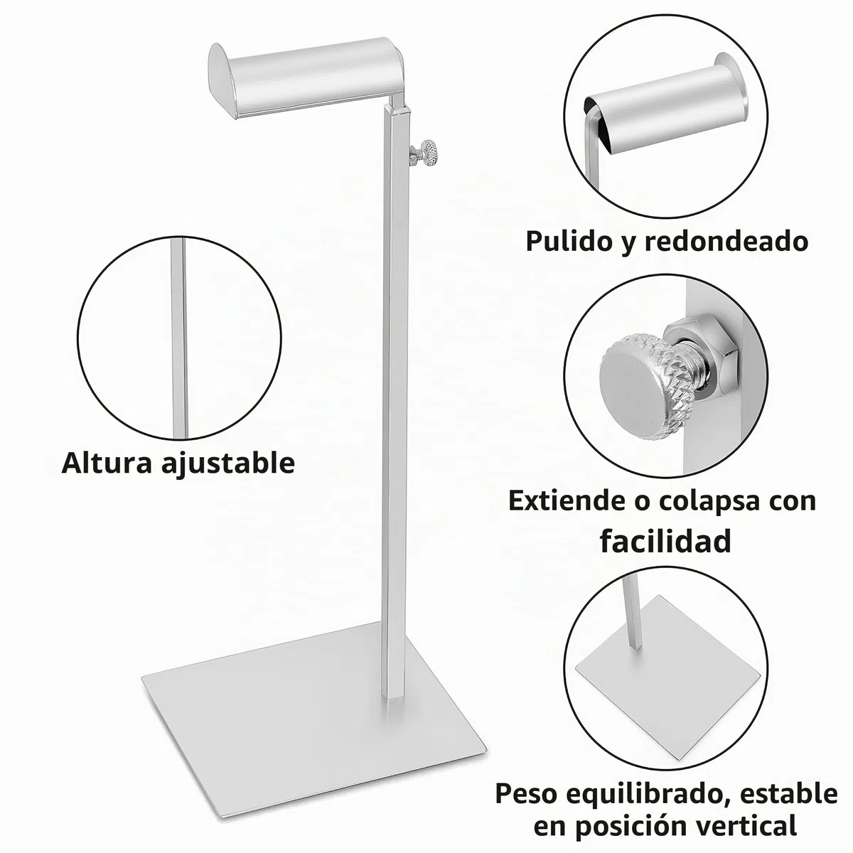 Perchero de Pie Ajustable para Bolsos [Pack de 2] - Soporte para Bolsos de Mano Multiusos - Colgador Bolsos de Acero Inoxidable Plata Metálico - Fácil Ajuste de la Altura, Base Plana Estable