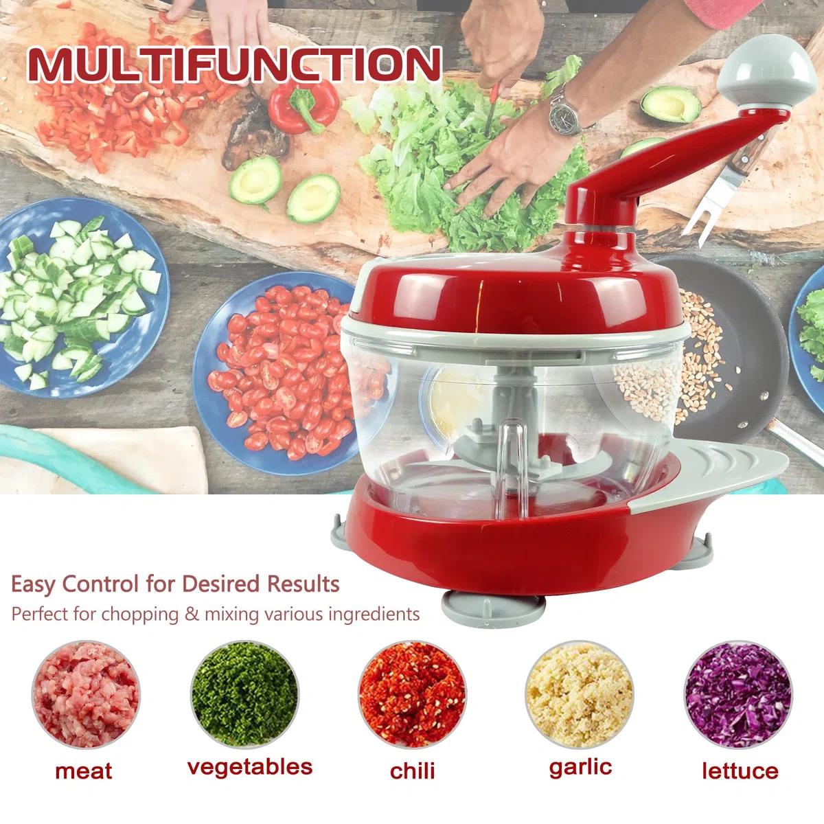 Procesador manual de alimentos, picador de alimentos con manivela, procesador de alimentos, verduras, cebollas, mezclador, mezclador, para verduras, carne, frutas, cebollas