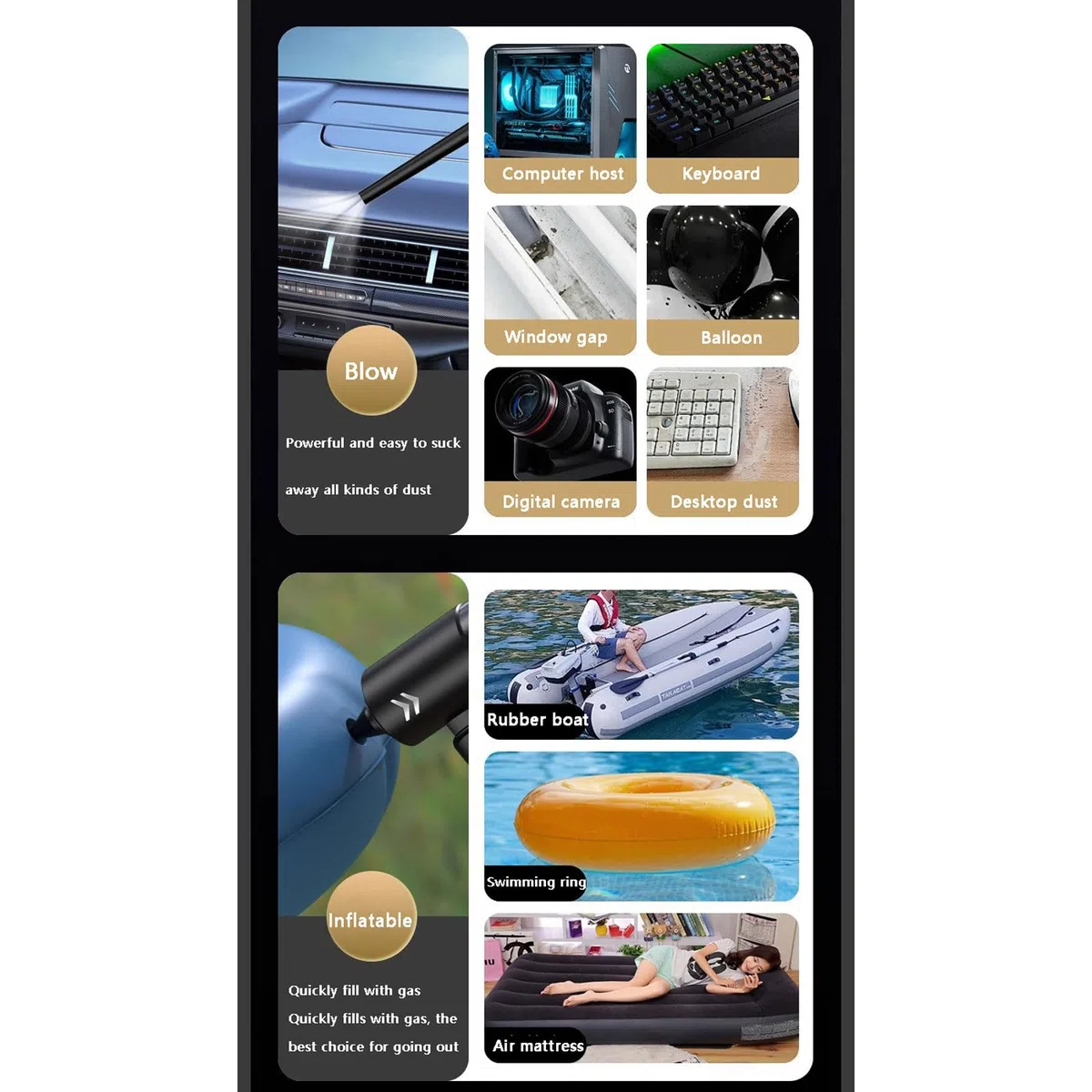 aspiradora para Coche, Aspiradora portátil 4 en 1 for Coche con tecnología de Carga rápida