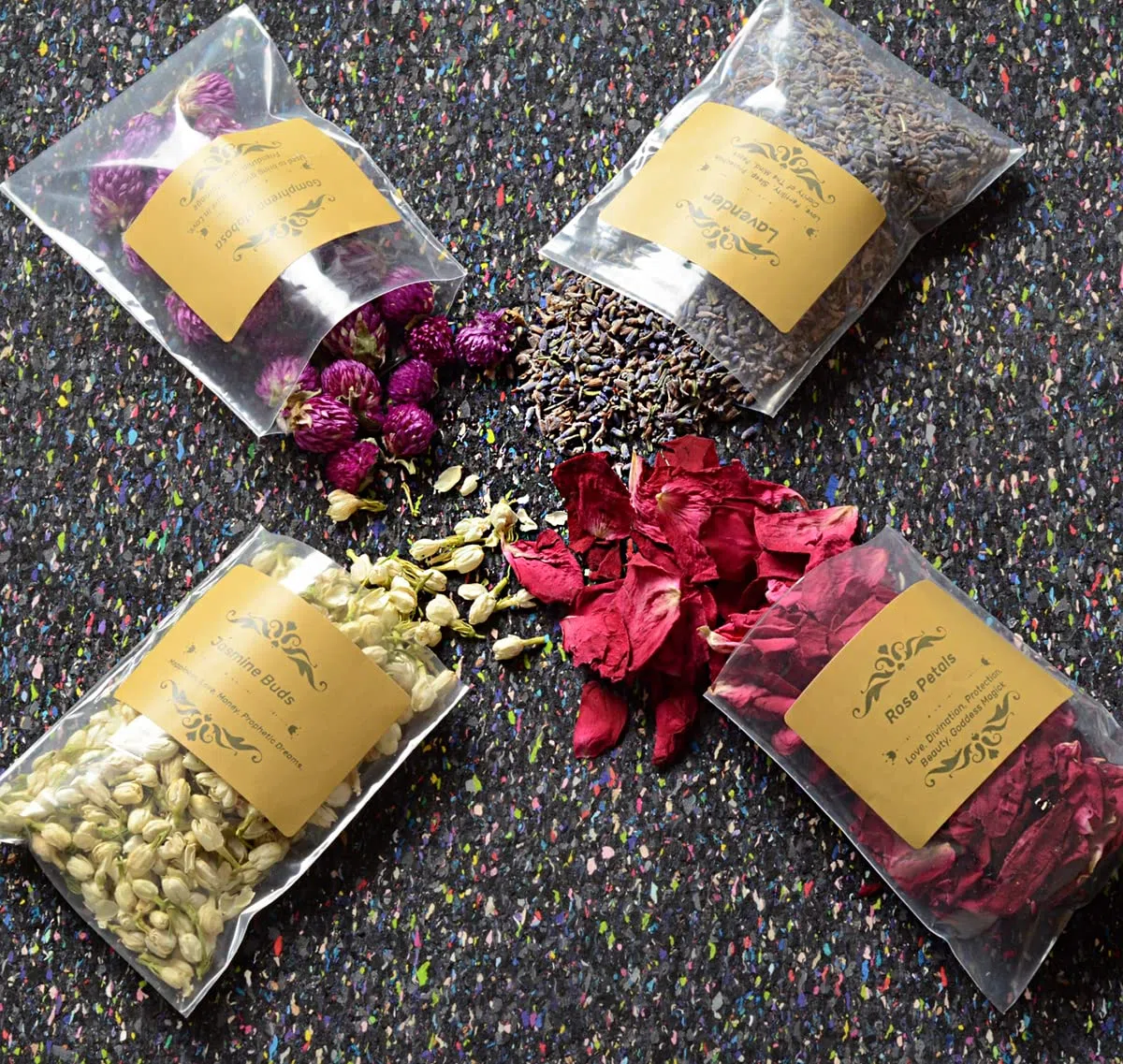 Hierbas secas para suministros de brujería y herramientas para la protección hechizos mágicos de hierbas Wicca - 30 hierbas para suministros de altar de wicca - hierbas secas con cuchara de cristal