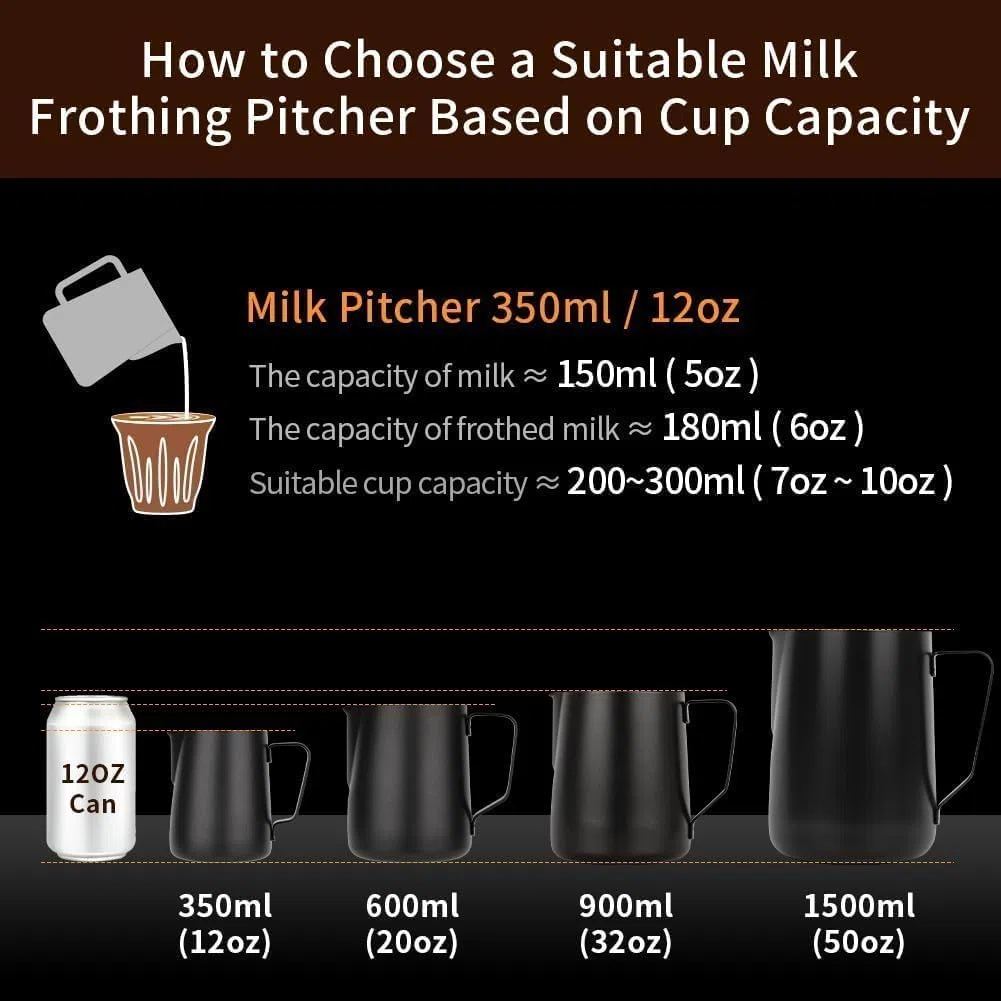 watchget Jarra de espuma de leche de acero inoxidable de 20 onzas/600 ml, jarra de vapor para capuchino, arte con leche, accesorios para máquina de café, jarra de leche, taza de espumador de café