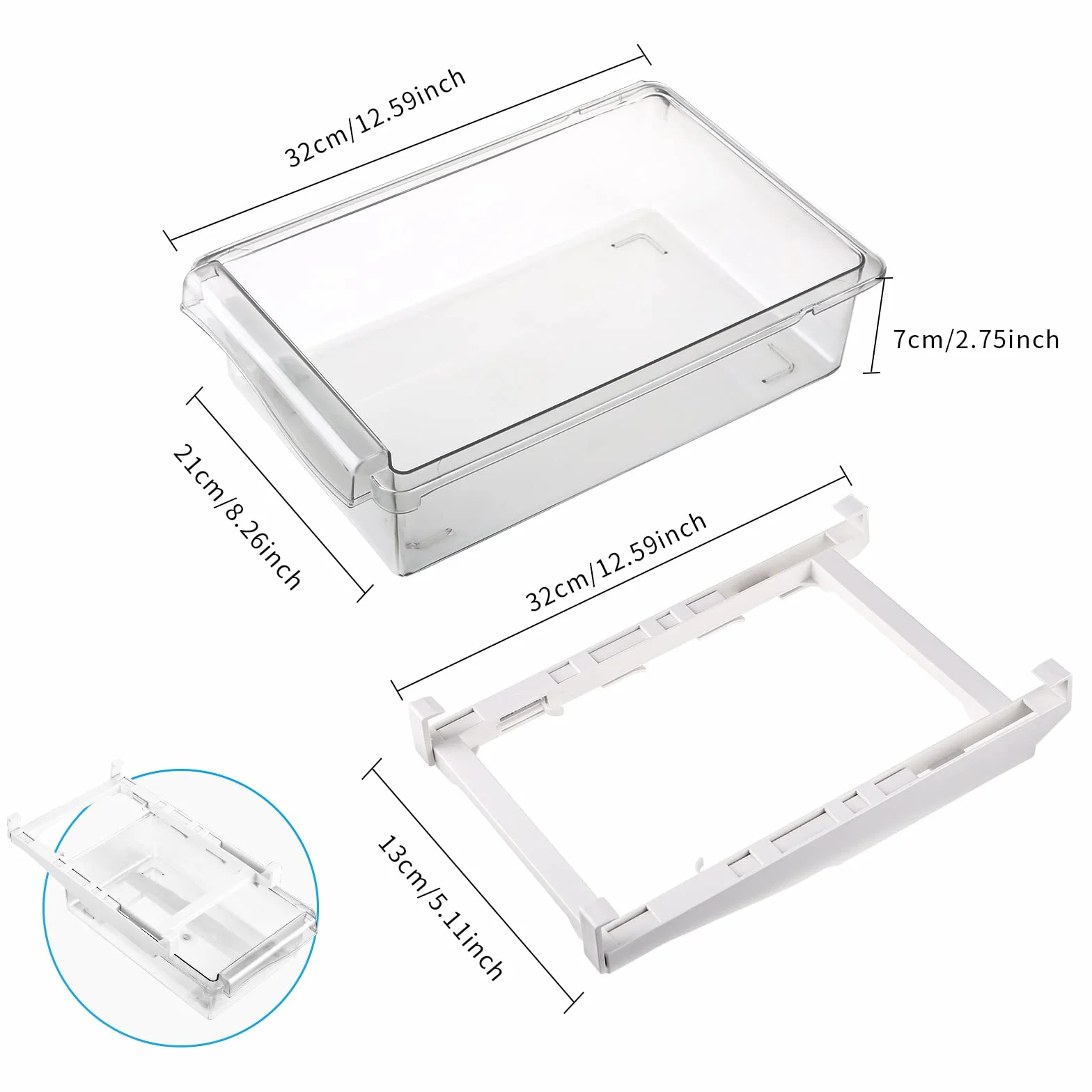 Organizador De Cajones para Nevera, Diseño único Extraíble Y Extensible, Estante y Contenedor De Frutas Y Verduras.(2 Pack)