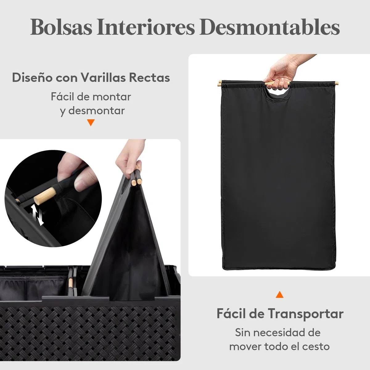 Lifewit Gran Cesto Ropa Sucia de Plástico 2 Compartimentos 110 L, Cesta Plegable con Ruedas y Bolsas Interiores Desmontables, Cubo de Ropa para Dormitorio, Baño, Lavandería, Negro