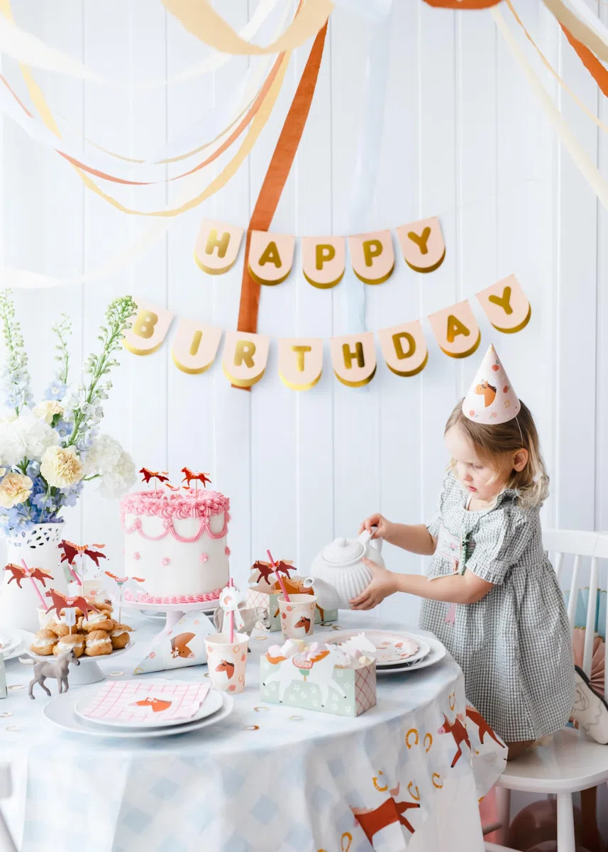 Vajilla de 48 piezas, diseño de pony, caballos dulces, cumpleaños, niñas, niños, fiestas, cumpleaños infantiles, adultos, vajilla de cartón, caballo, jinete, para 12 personas